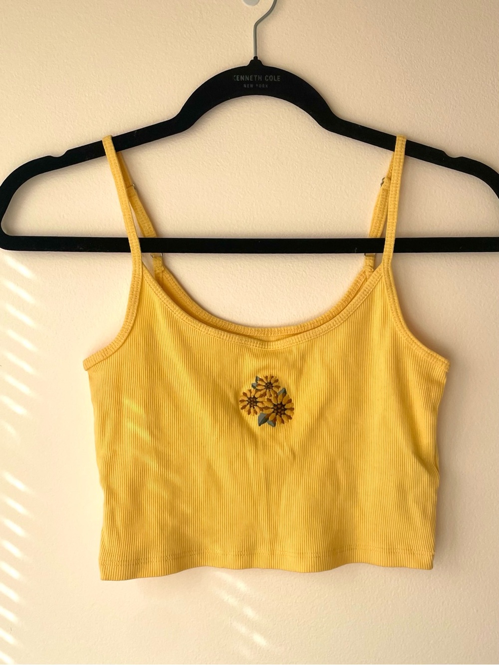 Hollister Yellow Ribbed Floral Embroidered Cami